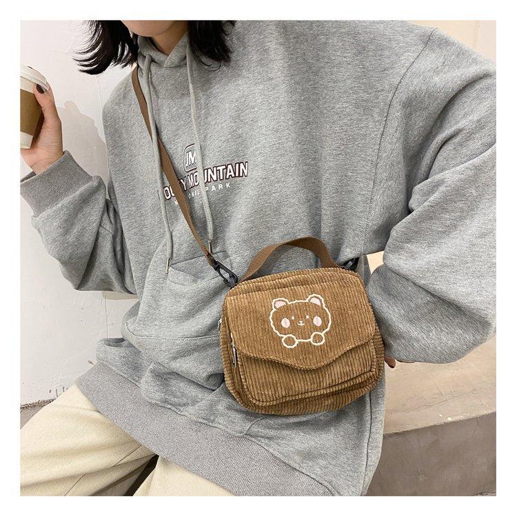 Cute Bear Aesthetic Mini Corduroy Shoulder Bag Bags by The Kawaii Shoppu | The Kawaii Shoppu