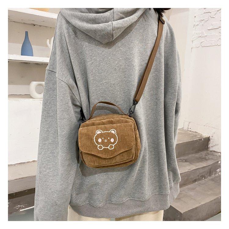 Cute Bear Aesthetic Mini Corduroy Shoulder Bag Bags by The Kawaii Shoppu | The Kawaii Shoppu