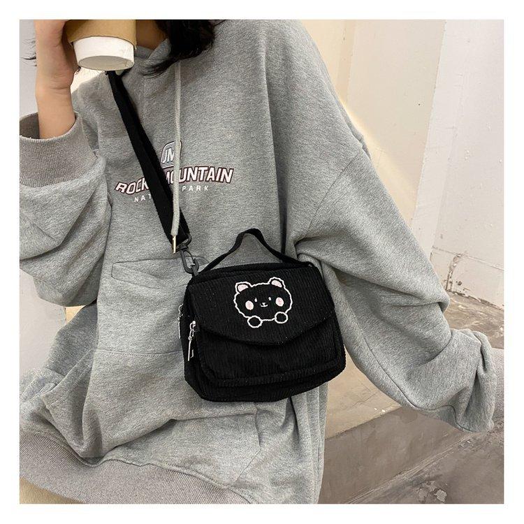 Cute Bear Aesthetic Mini Corduroy Shoulder Bag Bags by The Kawaii Shoppu | The Kawaii Shoppu