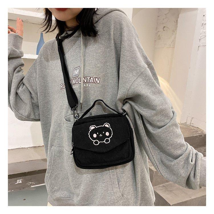 Cute Bear Aesthetic Mini Corduroy Shoulder Bag Bags by The Kawaii Shoppu | The Kawaii Shoppu