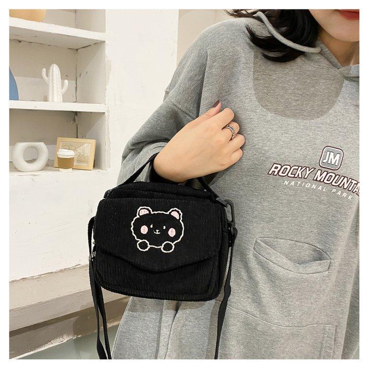 Cute Bear Aesthetic Mini Corduroy Shoulder Bag Bags by The Kawaii Shoppu | The Kawaii Shoppu