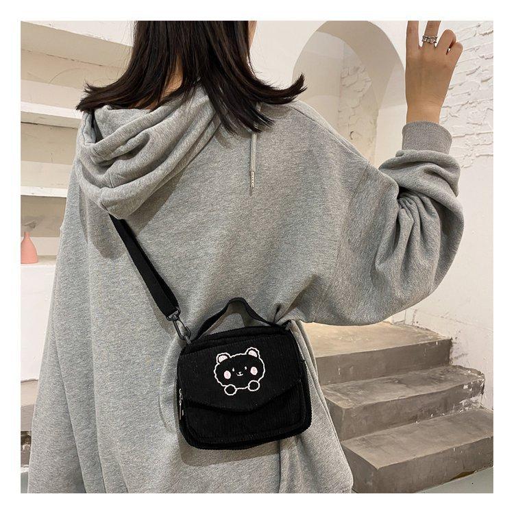 Cute Bear Aesthetic Mini Corduroy Shoulder Bag Bags by The Kawaii Shoppu | The Kawaii Shoppu