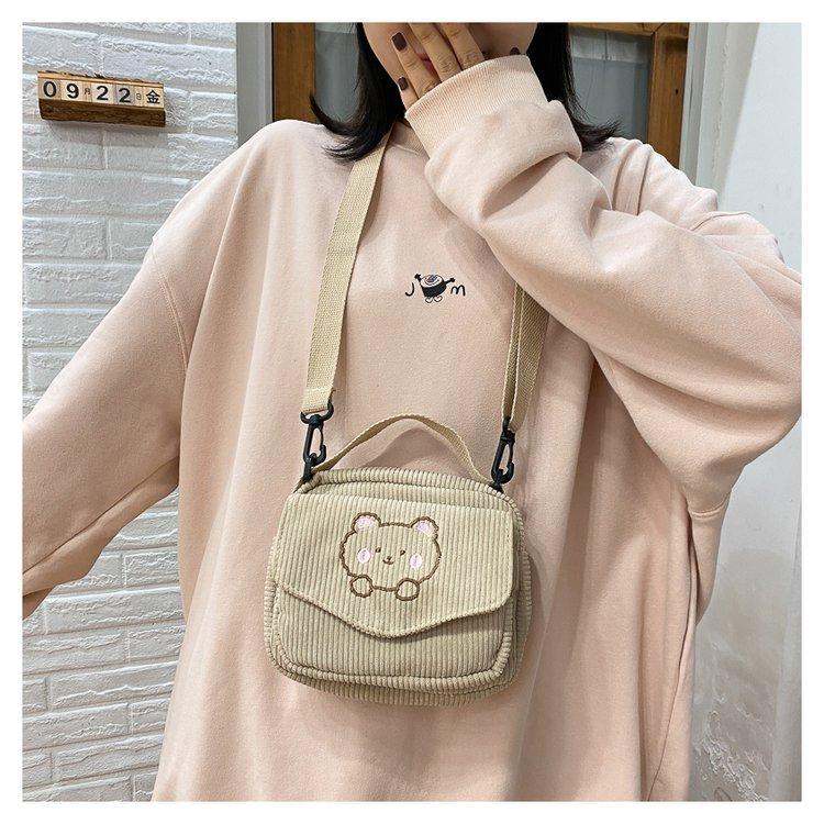 Cute Bear Aesthetic Mini Corduroy Shoulder Bag Bags by The Kawaii Shoppu | The Kawaii Shoppu