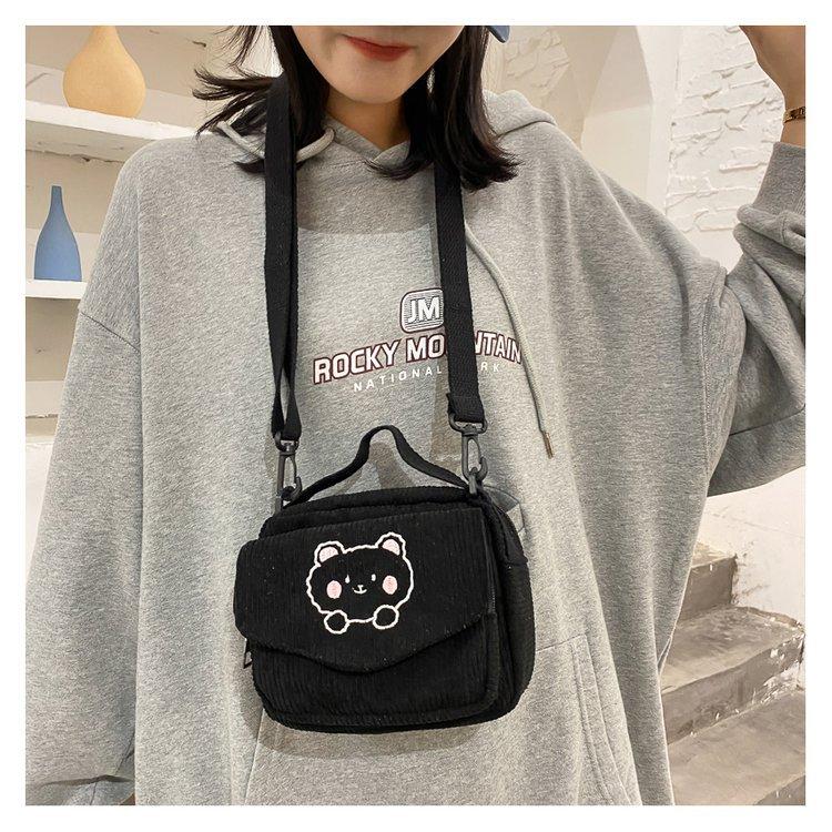 Cute Bear Aesthetic Mini Corduroy Shoulder Bag Bags by The Kawaii Shoppu | The Kawaii Shoppu