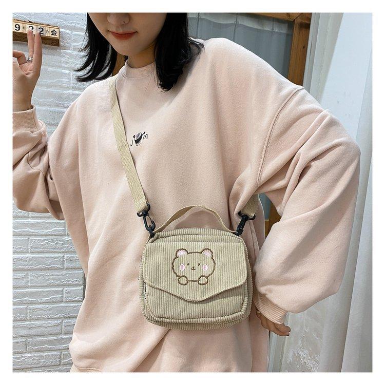 Cute Bear Aesthetic Mini Corduroy Shoulder Bag Bags by The Kawaii Shoppu | The Kawaii Shoppu