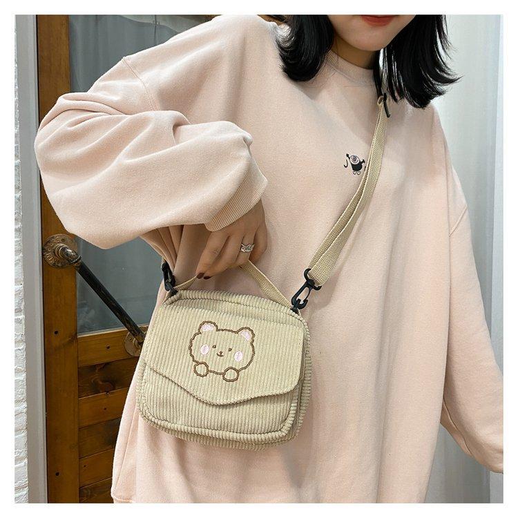 Cute Bear Aesthetic Mini Corduroy Shoulder Bag Bags by The Kawaii Shoppu | The Kawaii Shoppu