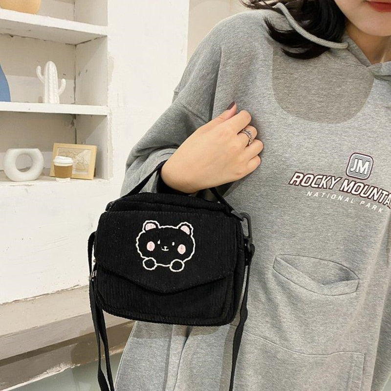 Cute Bear Aesthetic Mini Corduroy Shoulder Bag Bags by The Kawaii Shoppu | The Kawaii Shoppu