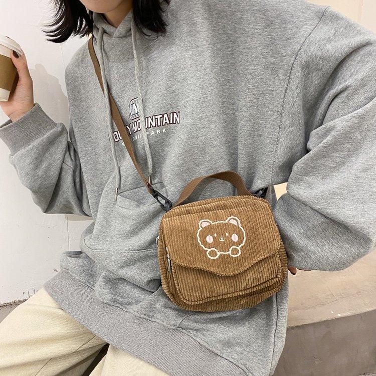 Cute Bear Aesthetic Mini Corduroy Shoulder Bag Bags by The Kawaii Shoppu | The Kawaii Shoppu