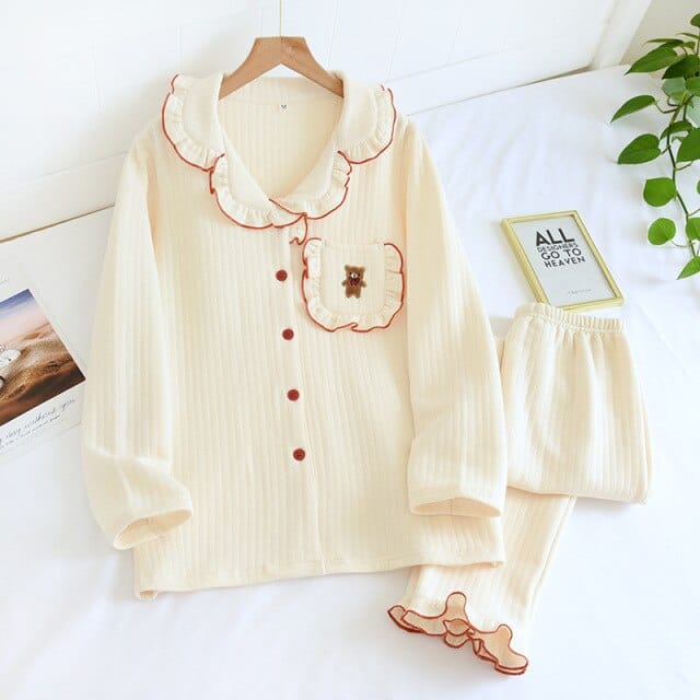 Cute Bear Spring Collar Korean Style House Clothes Yellow M Clothing and Accessories The Kawaii Shoppu