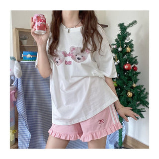 Cute Bow Kawaii Aesthetic Loose High Waist Shorts Pink Clothing and Accessories The Kawaii Shoppu