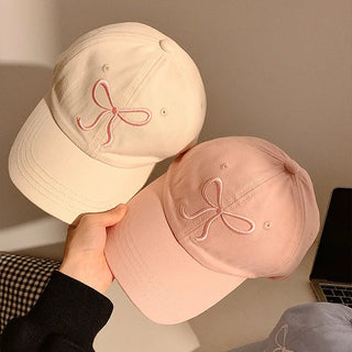 Cute Bow Pink / Denim Baseball Cap adjustable Accessories by The Kawaii Shoppu | The Kawaii Shoppu