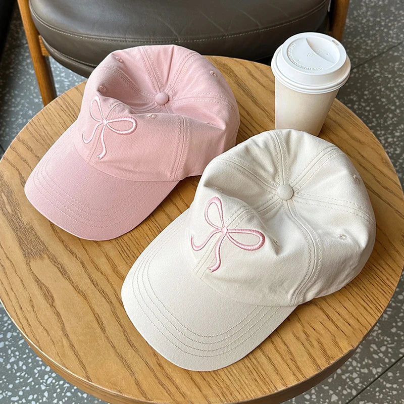 Cute Bow Pink Denim Baseball Cap - Main Image