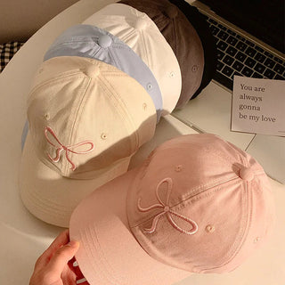 Cute Bow Pink / Denim Baseball Cap adjustable Accessories by The Kawaii Shoppu | The Kawaii Shoppu