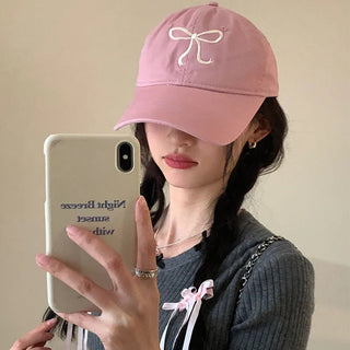 Cute Bow Pink / Denim Baseball Cap adjustable Accessories by The Kawaii Shoppu | The Kawaii Shoppu