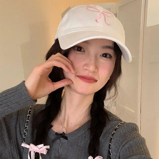 Cute Bow Pink / Denim Baseball Cap adjustable Accessories by The Kawaii Shoppu | The Kawaii Shoppu