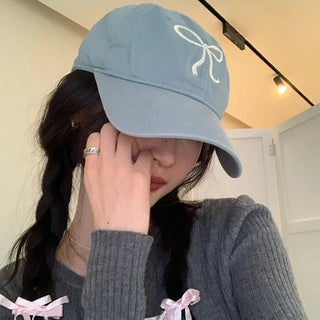 Cute Bow Pink / Denim Baseball Cap adjustable Accessories by The Kawaii Shoppu | The Kawaii Shoppu