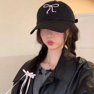 Cute Bow Pink / Denim Baseball Cap adjustable Accessories by The Kawaii Shoppu | The Kawaii Shoppu