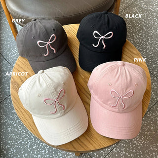 Cute Bow Pink / Denim Baseball Cap adjustable Accessories by The Kawaii Shoppu | The Kawaii Shoppu