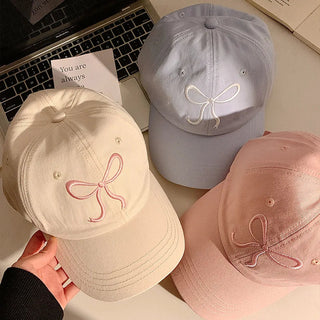 Cute Bow Pink / Denim Baseball Cap adjustable Accessories by The Kawaii Shoppu | The Kawaii Shoppu