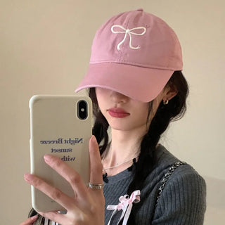 Cute Bow Pink / Denim Baseball Cap adjustable Accessories by The Kawaii Shoppu | The Kawaii Shoppu