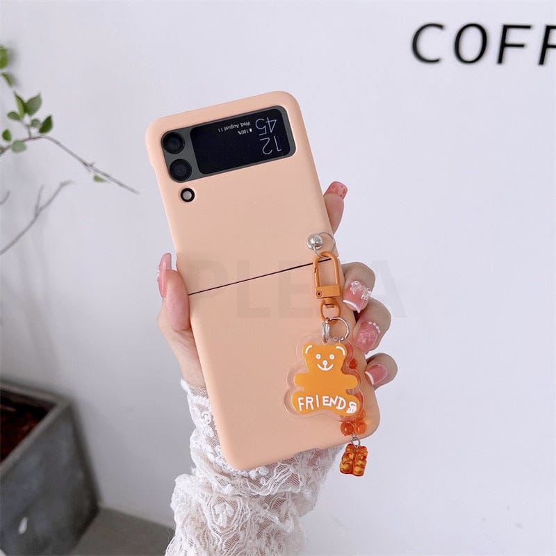 Cute Cartoon Bear Pendant Phone Case For Samsung Galaxy Z Flip 3 For Z Flip 3 Peach Phone Cases & Covers The Kawaii Shoppu