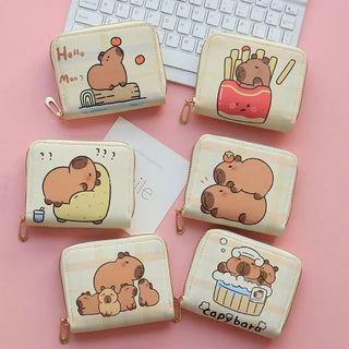 Cute Cartoon Capybara Short Wallet – PU Zipper Coin & Card Holder