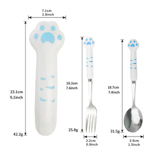 Cute Cat Paw Cutlery Set – Spoon & Fork with Storage Box