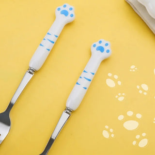Cute Cat Paw Cutlery Set – Spoon & Fork with Storage Box