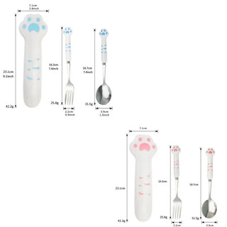 Cute Cat Paw Cutlery Set – Spoon & Fork with Storage Box