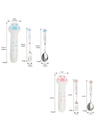 Cute Cat Paw Cutlery Set – Spoon & Fork with Storage Box