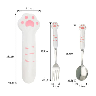 Cute Cat Paw Cutlery Set – Spoon & Fork with Storage Box