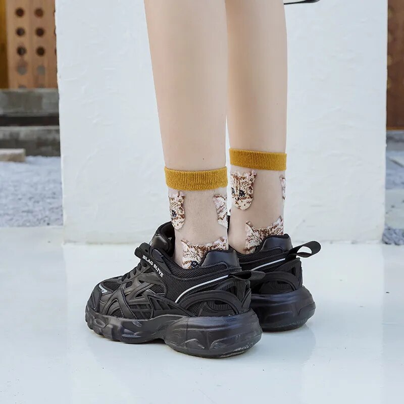 Cute Cat Transparent Aesthetic Ankle Socks Clothing and Accessories by The Kawaii Shoppu | The Kawaii Shoppu