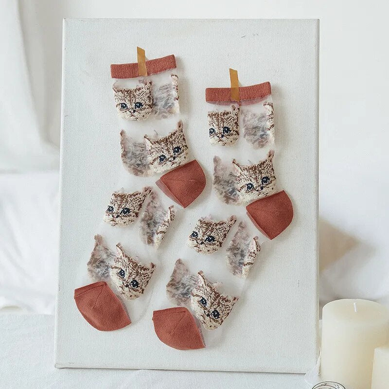 Cute Cat Transparent Aesthetic Ankle Socks Clothing and Accessories by The Kawaii Shoppu | The Kawaii Shoppu