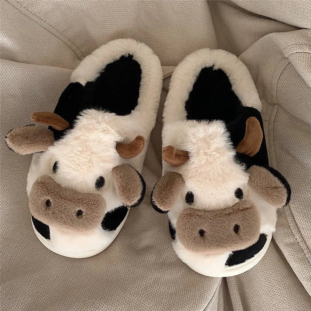 Cute Cow Fluffy House Shoe Slippers Shoes by The Kawaii Shoppu | The Kawaii Shoppu