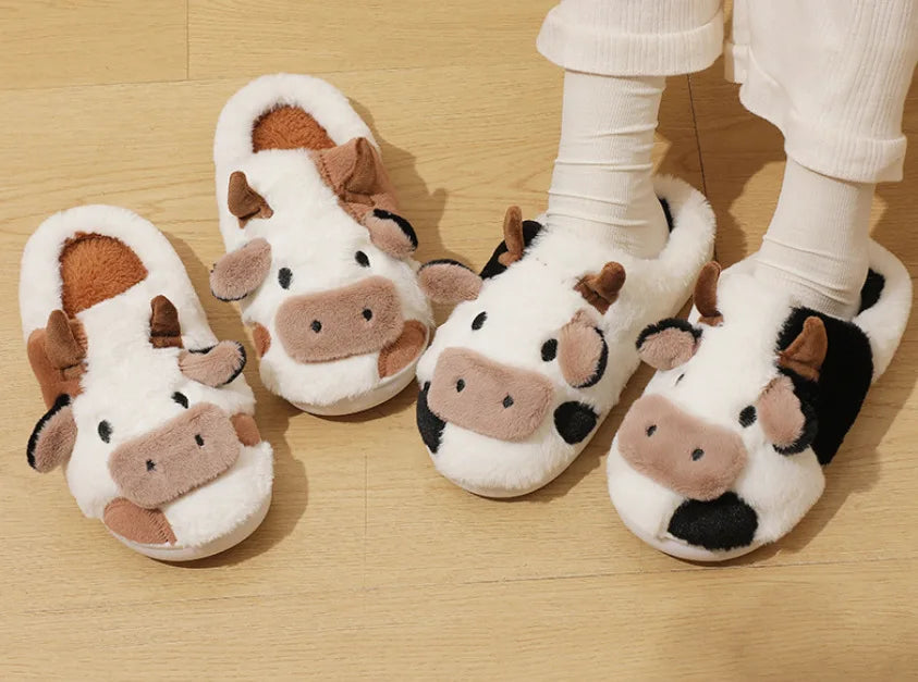 Cute Cow Fluffy House Shoe Slippers Shoes by The Kawaii Shoppu | The Kawaii Shoppu