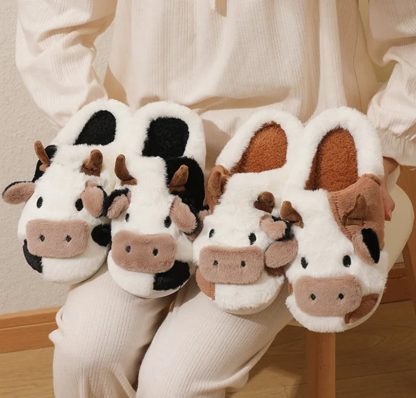 Cute Cow Fluffy House Shoe Slippers Shoes by The Kawaii Shoppu | The Kawaii Shoppu