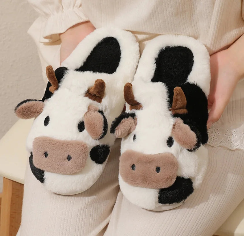 Cute Cow Fluffy House Shoe Slippers Shoes by The Kawaii Shoppu | The Kawaii Shoppu