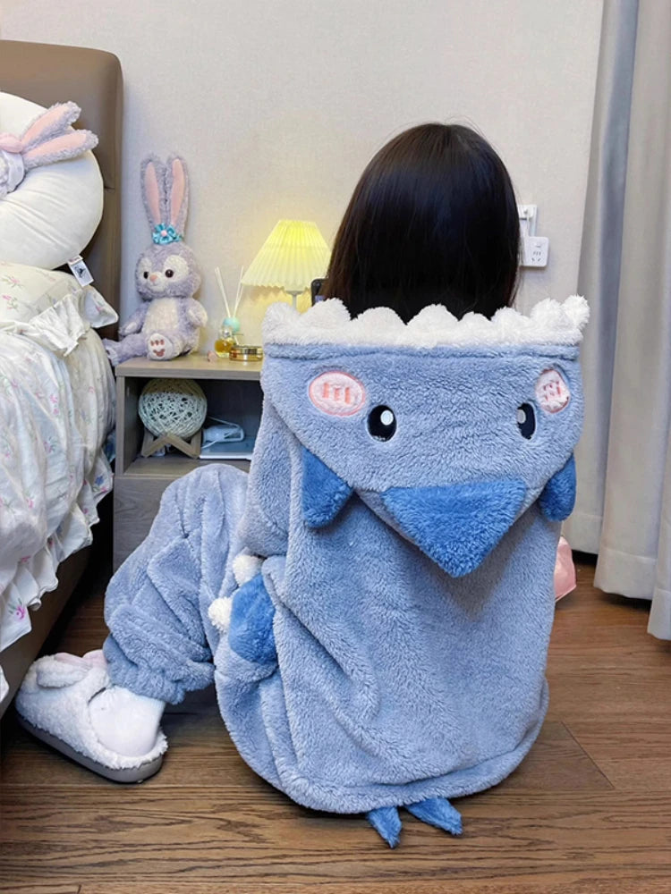 Cute Fluffy Kawaii Shark Hooded Onesie with Tail Blue Clothing and Accessories by The Kawaii Shoppu | The Kawaii Shoppu