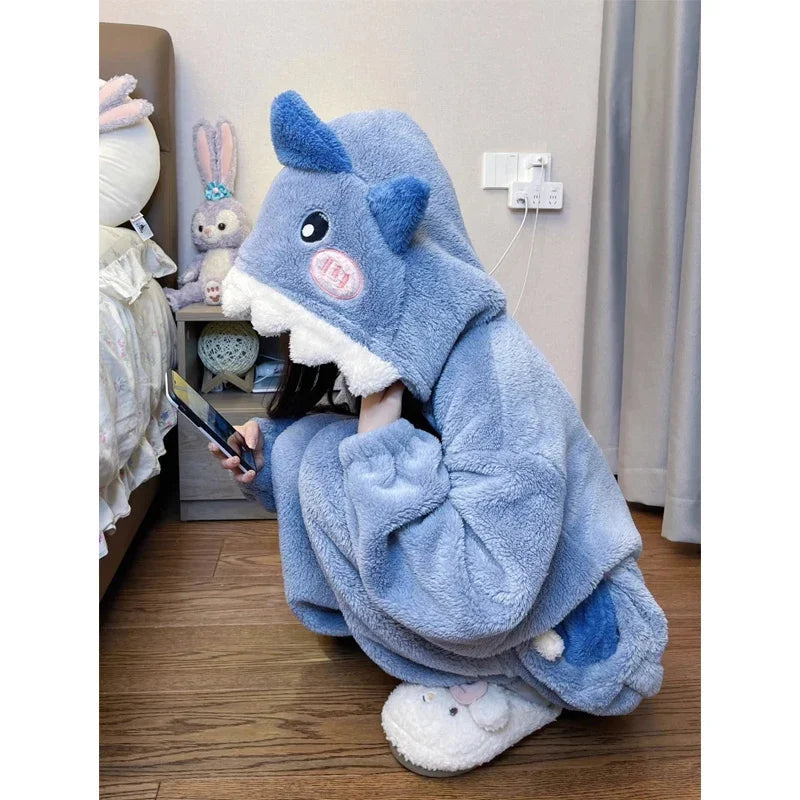 Cute Fluffy Kawaii Shark Hooded Onesie with Tail Blue Clothing and Accessories by The Kawaii Shoppu | The Kawaii Shoppu