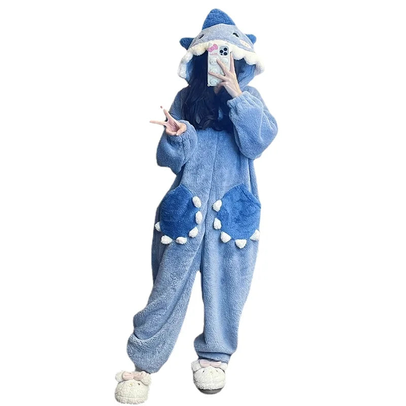 Cute Fluffy Kawaii Shark Hooded Onesie with Tail Blue Clothing and Accessories by The Kawaii Shoppu | The Kawaii Shoppu