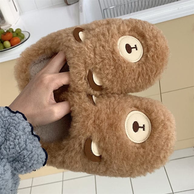 Cute Fluffy Kawaii Slippers fluffy bear brown EU 37-38 Shoes The Kawaii Shoppu