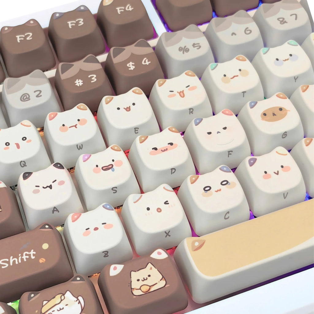 Cute Mocha Mao Cat Shape 108 KEYCAPS Keyboard by The Kawaii Shoppu | The Kawaii Shoppu