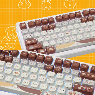 Cute Mocha Mao Cat Shape 108 KEYCAPS Keyboard by The Kawaii Shoppu | The Kawaii Shoppu