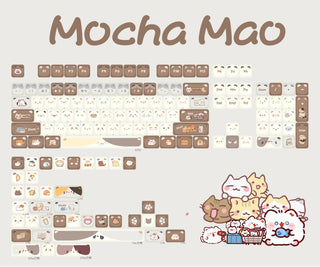 Cute Mocha Mao Cat Shape 108 KEYCAPS Keyboard by The Kawaii Shoppu | The Kawaii Shoppu