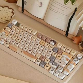 Cute Mocha Mao Cat Shape 108 KEYCAPS Keyboard by The Kawaii Shoppu | The Kawaii Shoppu