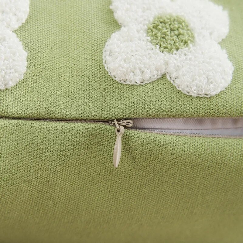 Daisy Pattern Embroidery Pillow Case 45x45cm Solo Cover Home Decor by The Kawaii Shoppu | The Kawaii Shoppu