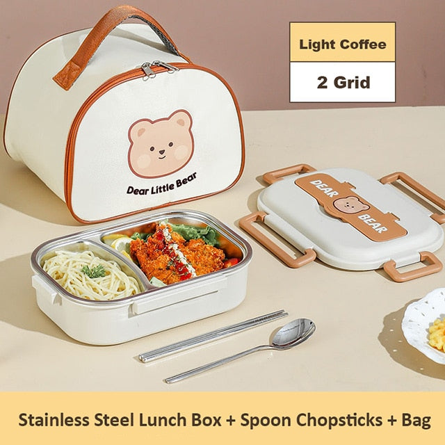 Dear Bear 304 Stainless Steel Bento Lunch Box 2 Grid With Bag Home & Kitchen by The Kawaii Shoppu | The Kawaii Shoppu