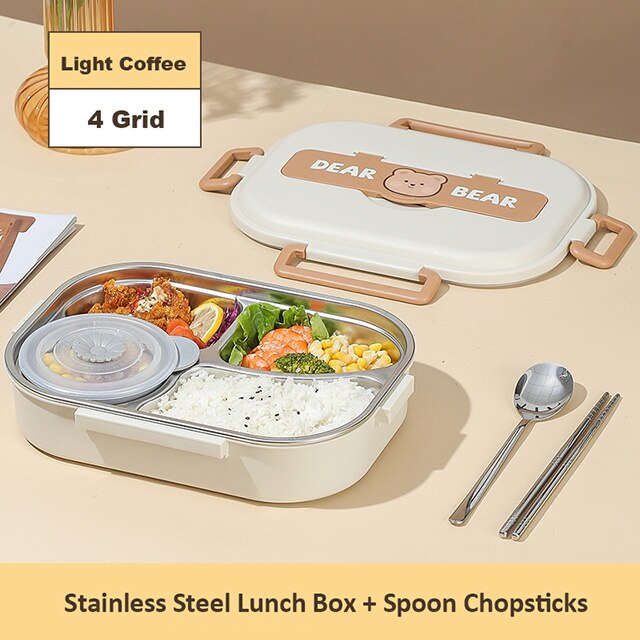 Dear Bear 304 Stainless Steel Bento Lunch Box 4 Grid Home & Kitchen by The Kawaii Shoppu | The Kawaii Shoppu