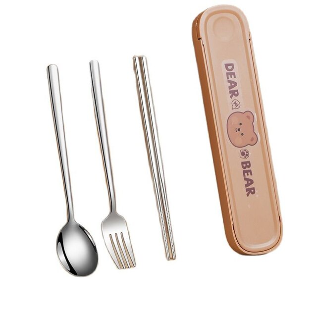 Dear Bear Portable Travel Chopsticks Spoon Set Brown B 3pcs Home & Kitchen by The Kawaii Shoppu | The Kawaii Shoppu