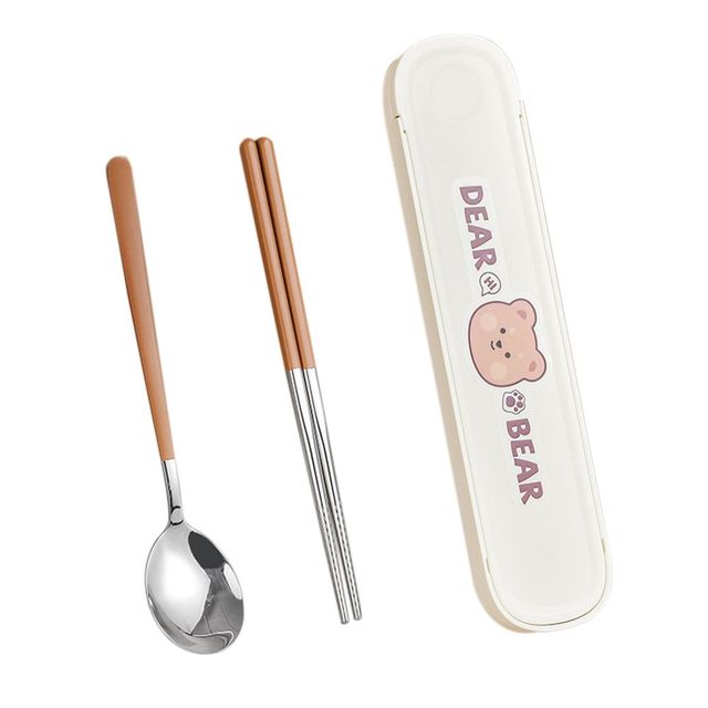 Dear Bear Portable Travel Chopsticks Spoon Set White A 2pcs Home & Kitchen by The Kawaii Shoppu | The Kawaii Shoppu